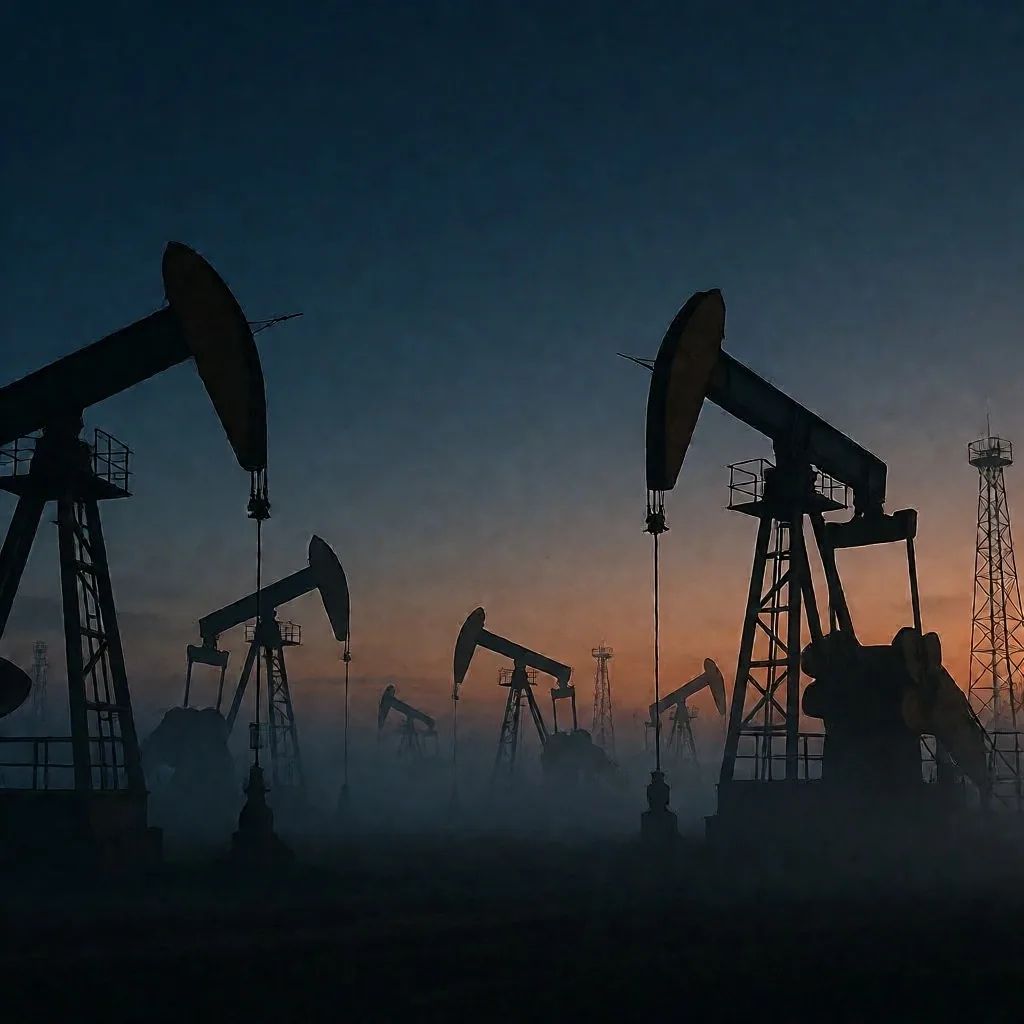 Campo petrolero en Venezuela al atardecer