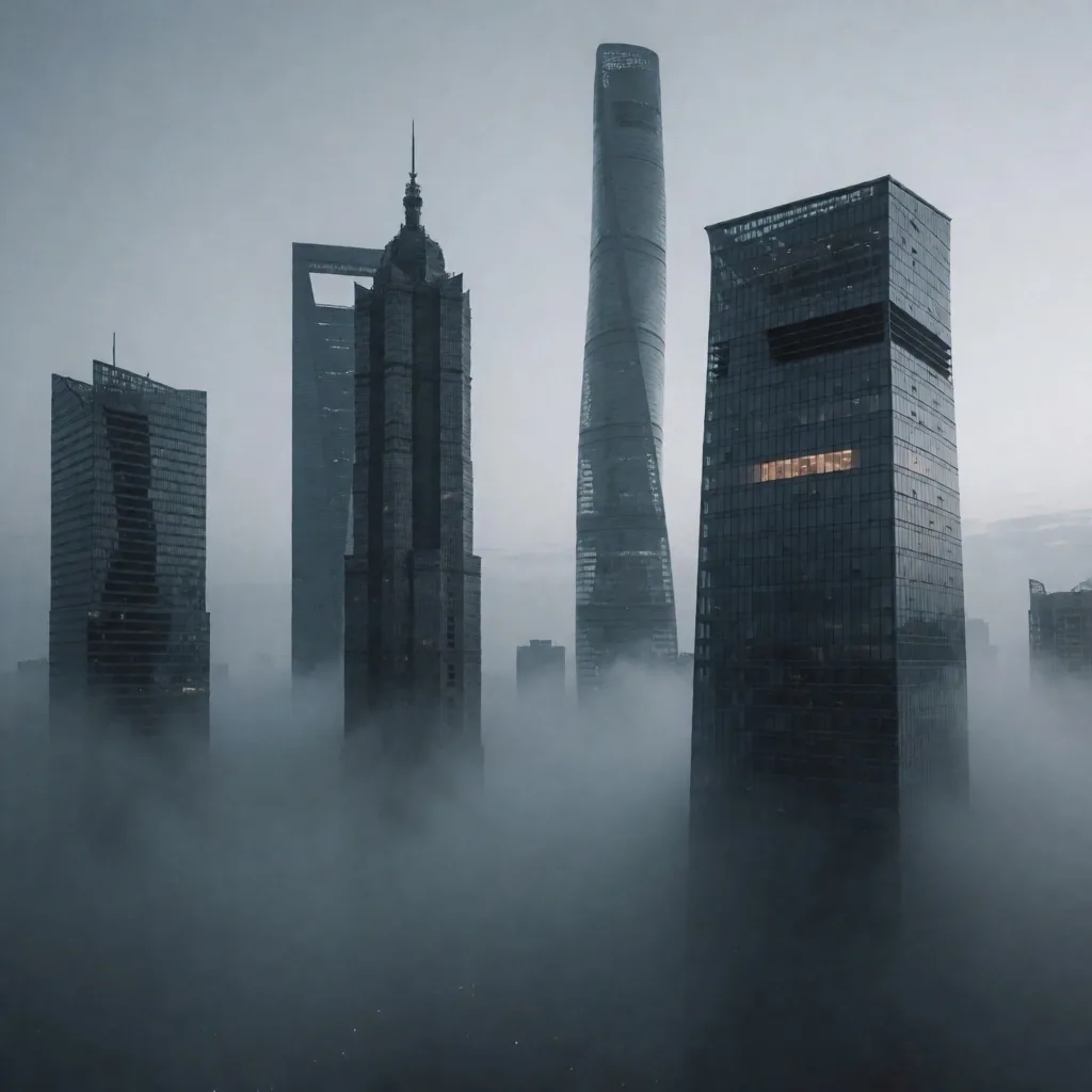 Distrito financiero de China entre la niebla matutina