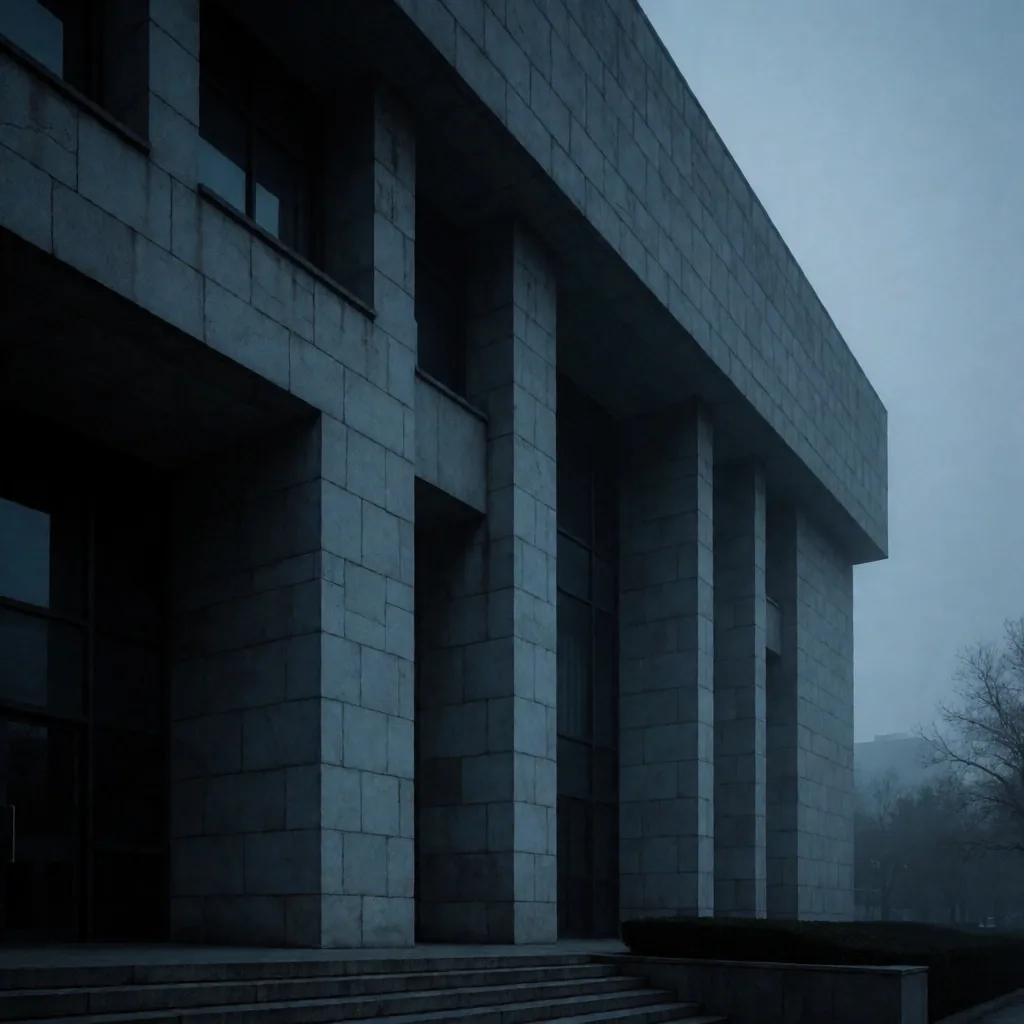Fachada de banco estatal en China al anochecer