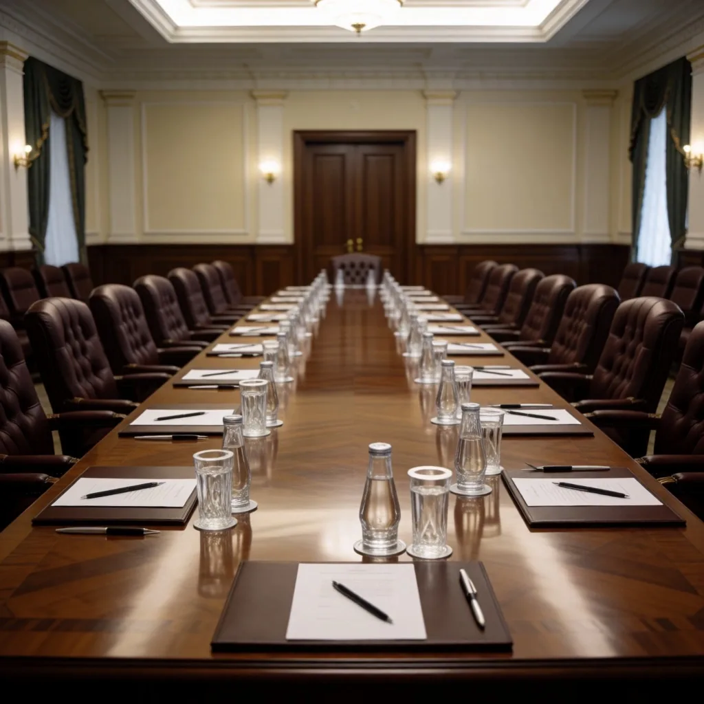 Sala de reuniones diplomática preparada para el encuentro en Kyiv