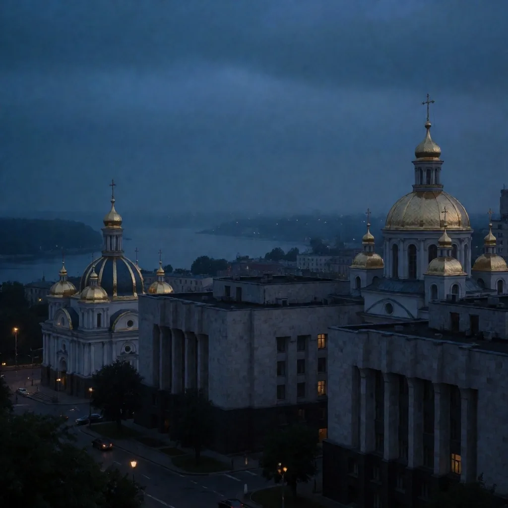 Vista de Kyiv al atardecer con edificios gubernamentales