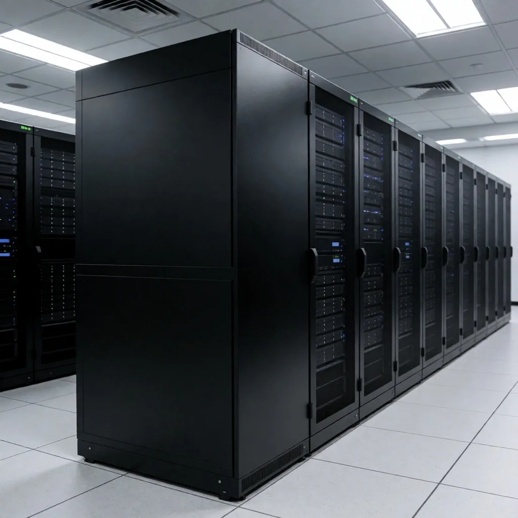 Interior de centro de datos con estantes de servidores