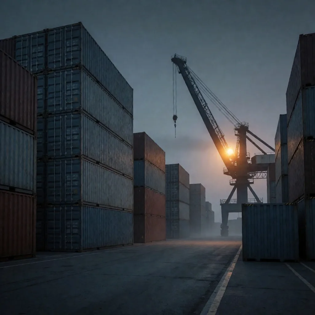 Terminal de contenedores al anochecer